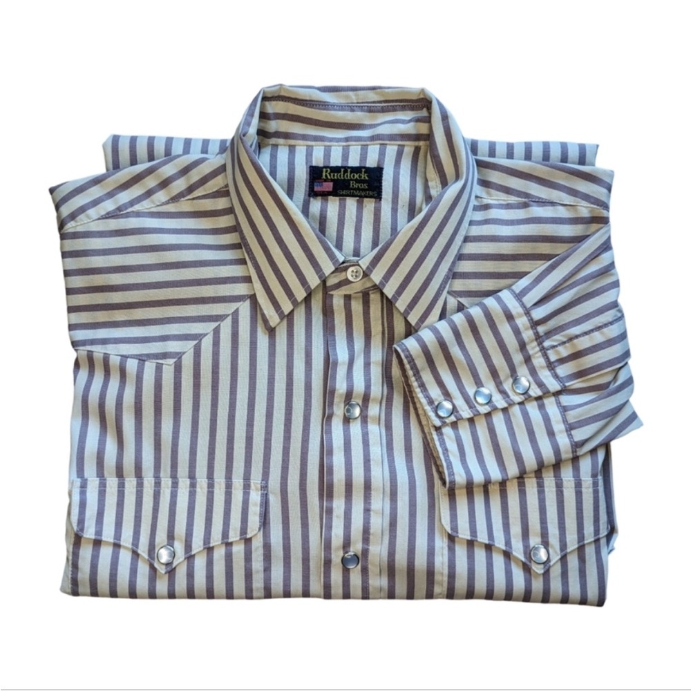 Ruddock Bros Shirtmakers Pinstripe Pearl Snap Western Button Up Vintage - Picture 2 of 9